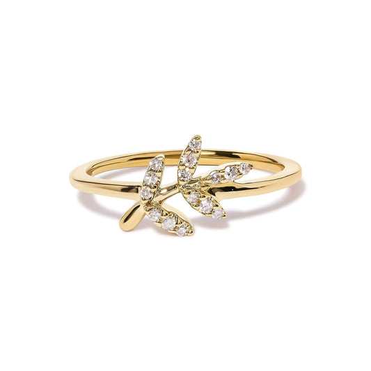 10K Yellow Gold 1/10 Cttw Diamond Leaf and Branch Ring (H-I Color, I1-I2 Clarity) by Infinite Jewels