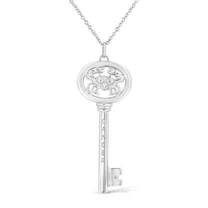 .925 Sterling Silver Diamond Accent Zodiac Key 18" Pendant Necklace (K-L Color, I1-I2 Clarity) by Infinite Jewels