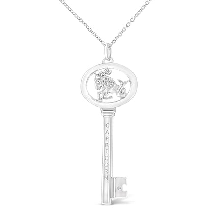 .925 Sterling Silver Diamond Accent Zodiac Key 18" Pendant Necklace (K-L Color, I1-I2 Clarity) by Infinite Jewels