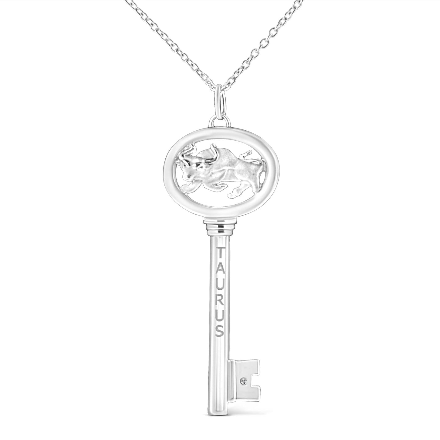 .925 Sterling Silver Diamond Accent Zodiac Key 18" Pendant Necklace (K-L Color, I1-I2 Clarity) by Infinite Jewels