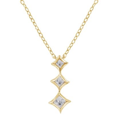 10K Gold 1/5 Cttw Princess Cut Diamond 3 Stone Drop 18" Pendant Necklace (H-I Color, SI2-I1 Clarity) by Haus of Brilliance
