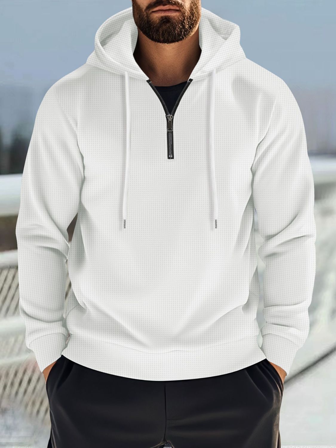 Men's Full Size Quarter Zip Long Sleeve Drawstring Hoodie Plus Size