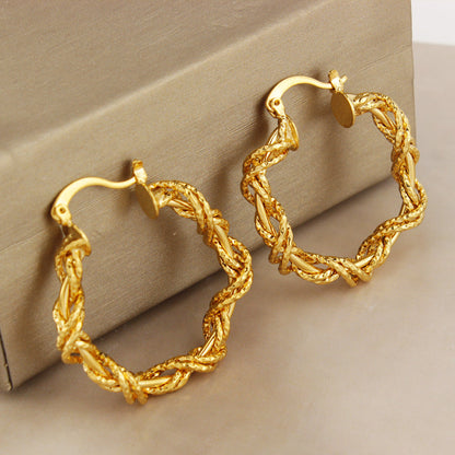 14K Gold Solid Star Love knot Hoop Earring