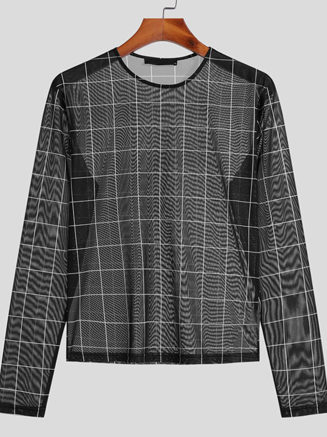 Men's Full Size Plaid Round Neck Long Sleeve Top Plus Size
