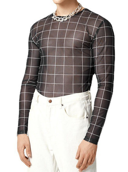 Men's Full Size Plaid Round Neck Long Sleeve Top Plus Size