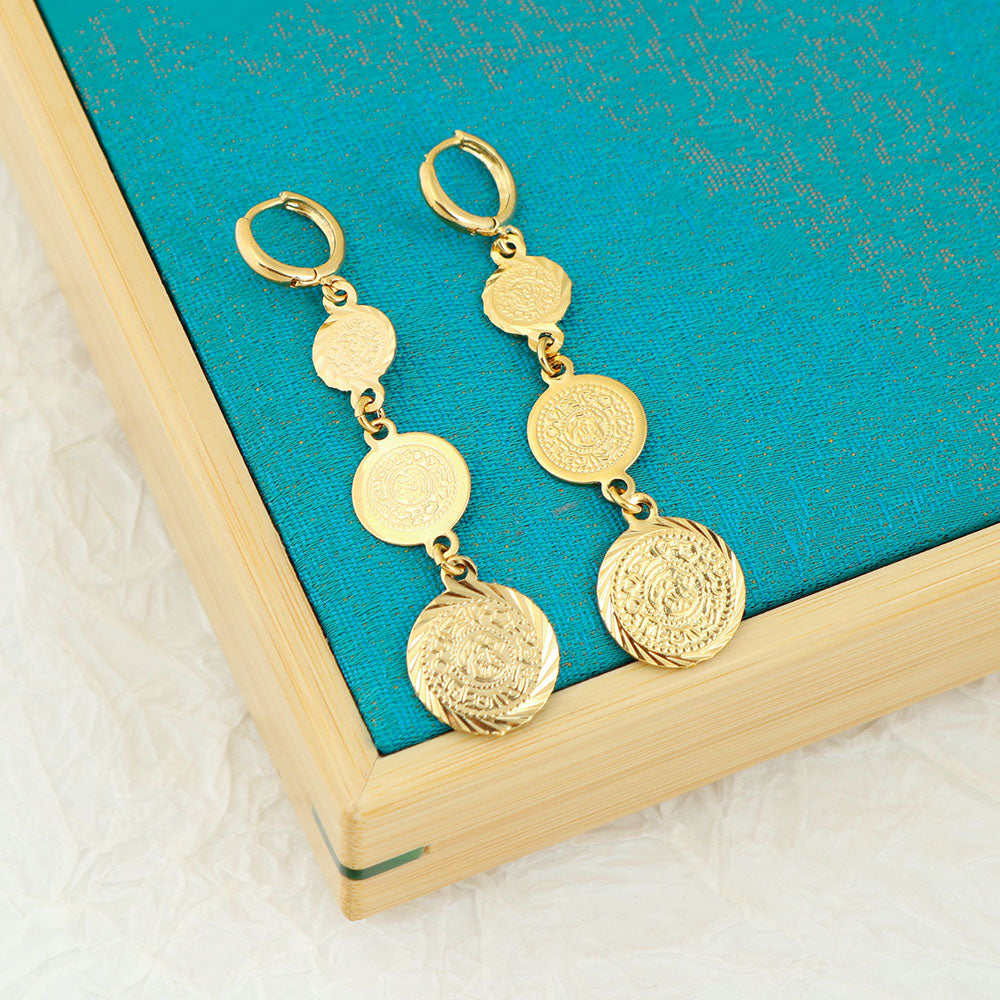 14K Yellow Gold Hanging Coin Earrings