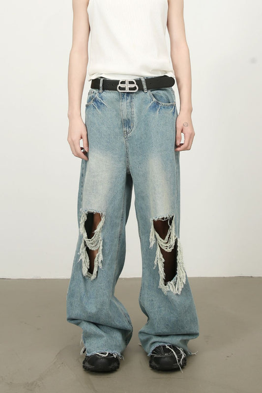 Men's Raw Hem Distressed Jeans