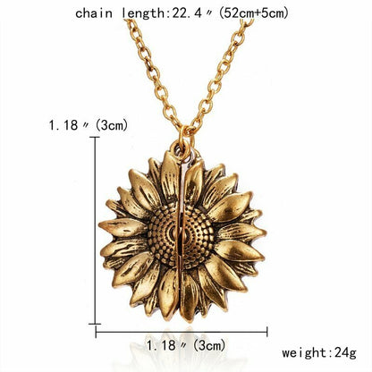 💍✅Sunflower Pendant Charm "You Are My Sunshine"  Sunflower Open Locket Chain Necklace Gift by Js House