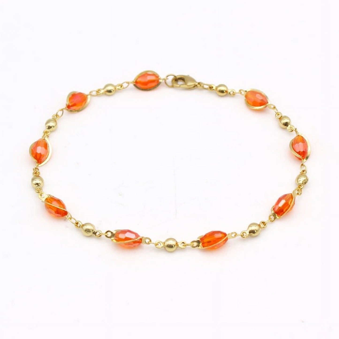 RMZ GOLD NYC 18K Gold High Polish Finish Oval Crystal Ankle Bracelet – Luxurious & Elegant Foot Jewelry