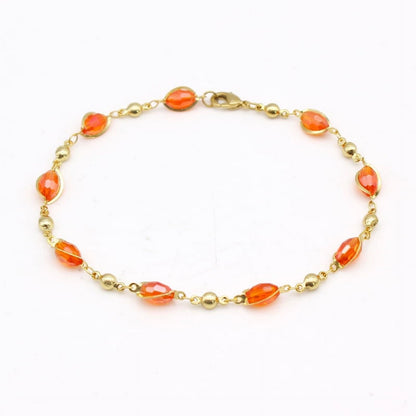 RMZ GOLD NYC 18K Gold High Polish Finish Oval Crystal Ankle Bracelet – Luxurious & Elegant Foot Jewelry