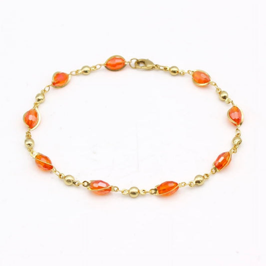 RMZ GOLD NYC 18K Gold High Polish Finish Oval Crystal Ankle Bracelet – Luxurious & Elegant Foot Jewelry