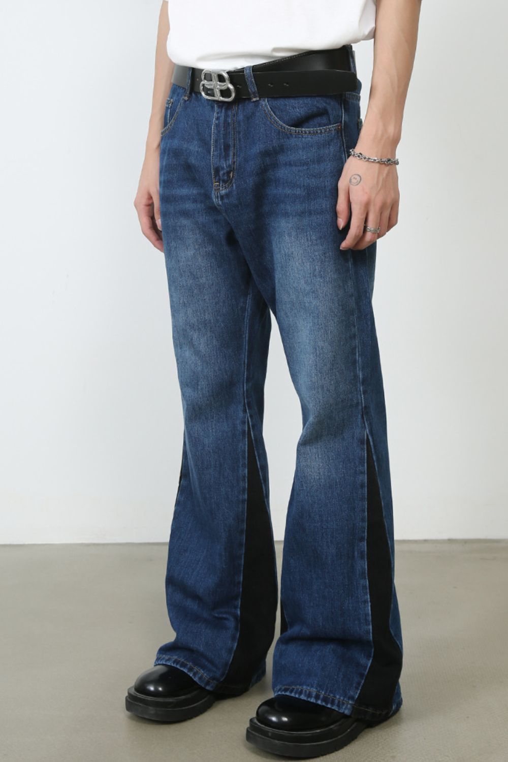 Men's Contrast Bootcut Jeans with Pockets