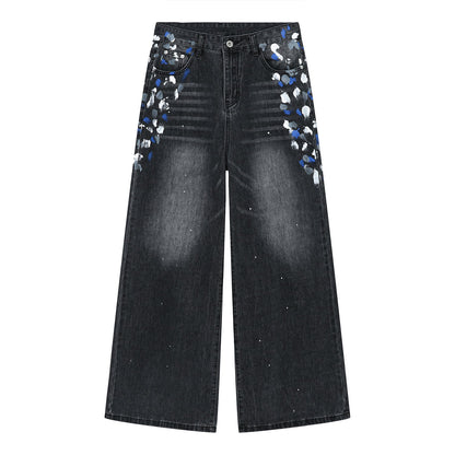 Watercolor Wide Leg Jeans with Pockets