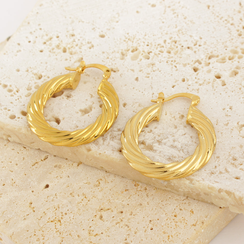 14K Gold Solid Twist Tube Hoop Earring 40MM
