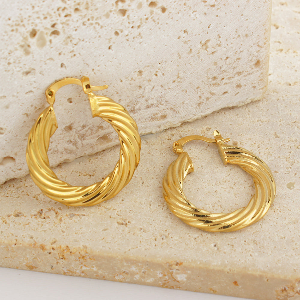 14K Gold Solid Twist Tube Hoop Earring 40MM