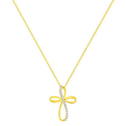 .925 Sterling Silver Diamond Accent Cross Ribbon 18" Pendant Necklace (I-J Color, I2-I3 Clarity) by Haus of Brilliance