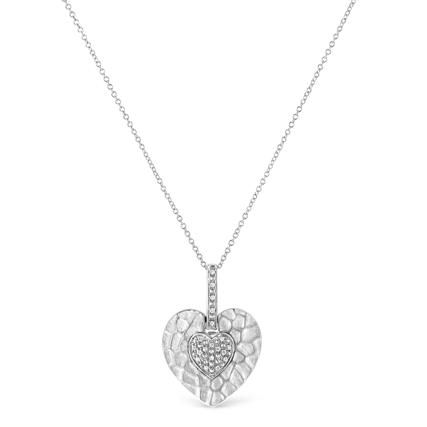 .925 Sterling Silver Pave-Set Diamond Accent Heart Shape 18" Pendant Necklace (I-J Color, I1-I2 Clarity) by Haus of Brilliance