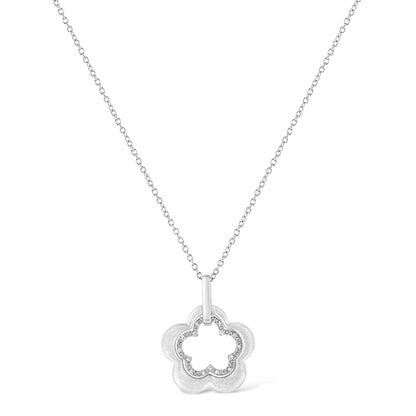 Matte Finished .925 Sterling Silver Diamond Accent Double Flower Shape 18" Satin Finished Pendant Necklace (I-J Color, I1-I2 Clarity) by Infinite Jewels