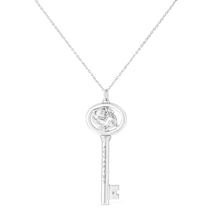 .925 Sterling Silver Diamond Accent Zodiac Key 18" Pendant Necklace (K-L Color, I1-I2 Clarity) by Haus of Brilliance