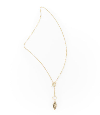 Ruchi Crescent Moon Charm Gold Dainty Drop Lariat Necklace by Matr Boomie