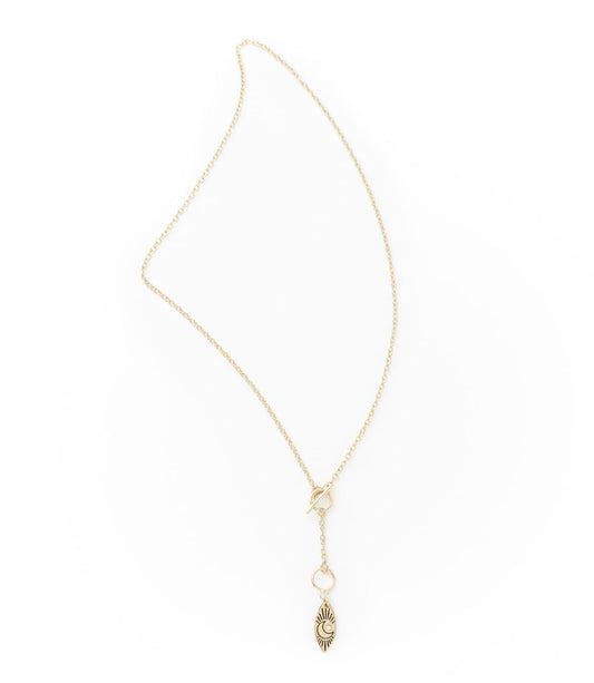 Ruchi Crescent Moon Charm Gold Dainty Drop Lariat Necklace by Matr Boomie