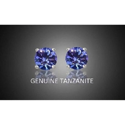 RMZ GOLD NYC 925 Sterling Silver Genuine Tanzanite Stud Earrings