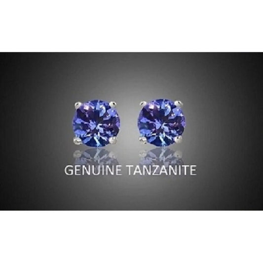 RMZ GOLD NYC 925 Sterling Silver Genuine Tanzanite Stud Earrings