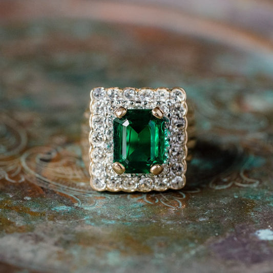 Vintage Austrian Crystal Cocktail Ring 18k Yellow or White Gold Electroplated Women's Birthstne RingMade in USA by PVD Vintage Jewelry