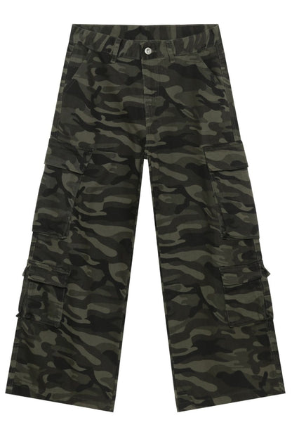 Men's Camouflage Wide Leg Jeans with Cargo Pockets