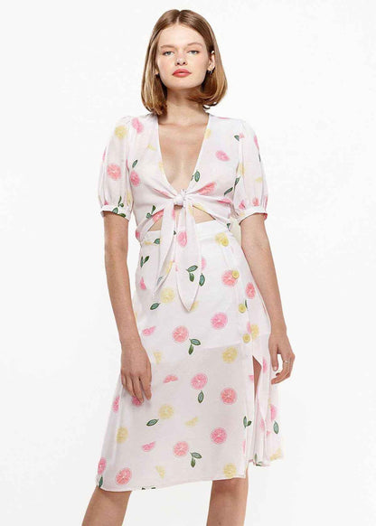 Fruit Punch Tie Hem Open Front Blouse in Fruit Punch by Shop at Konus