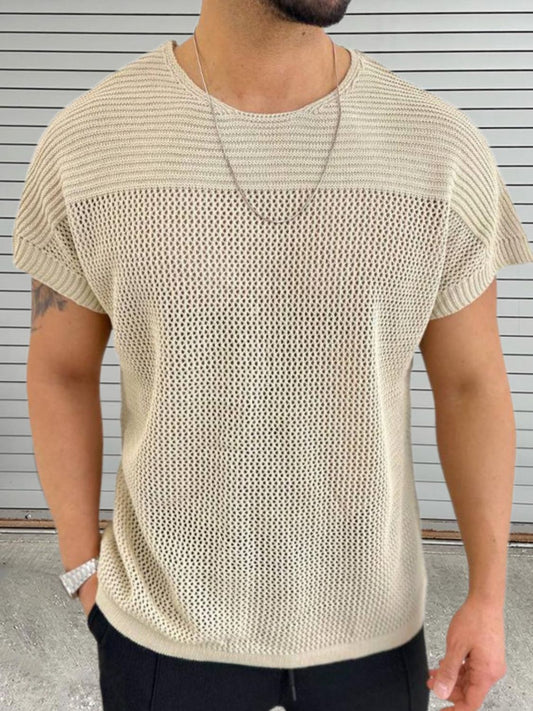 Men's Eyelet Round Neck Short Sleeve T-Shirt