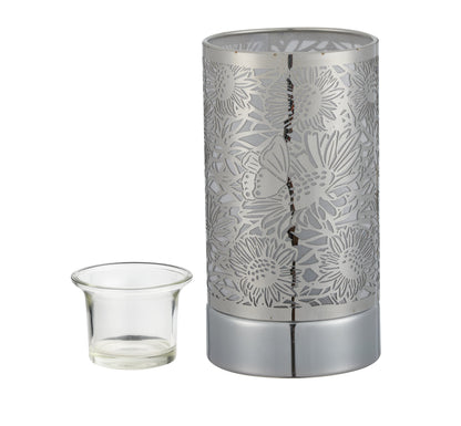 7" touch lamp-Fragrance Wax Melts Warmer -Electric Candle Essential Oil Burner-Metal Silver Sunflower Table Decor by Peterson Housewares & Artwares