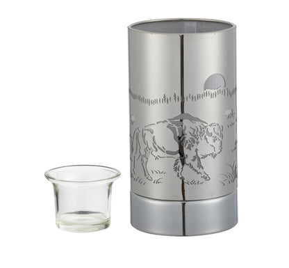 7" touch lamp-Fragrance Wax Melts Warmer -Electric Candle Essential Oil Burner-Metal Silver Bison Table Decor by Peterson Housewares & Artwares