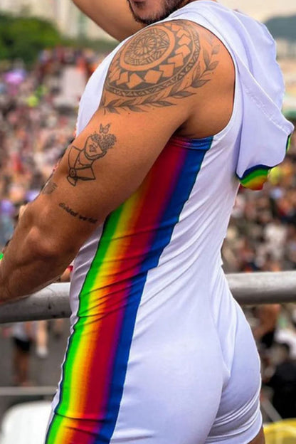 Men's Full Size Contrast Zip Front Sleeveless Active Romper Plus Size