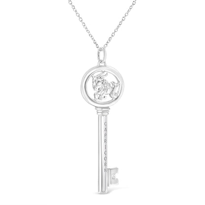 .925 Sterling Silver Diamond Accent Zodiac Key 18" Pendant Necklace (K-L Color, I1-I2 Clarity) by Infinite Jewels