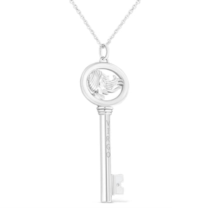 .925 Sterling Silver Diamond Accent Zodiac Key 18" Pendant Necklace (K-L Color, I1-I2 Clarity) by Haus of Brilliance