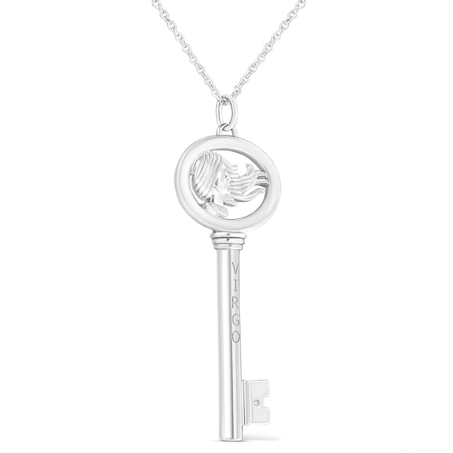 .925 Sterling Silver Diamond Accent Zodiac Key 18" Pendant Necklace (K-L Color, I1-I2 Clarity) by Infinite Jewels