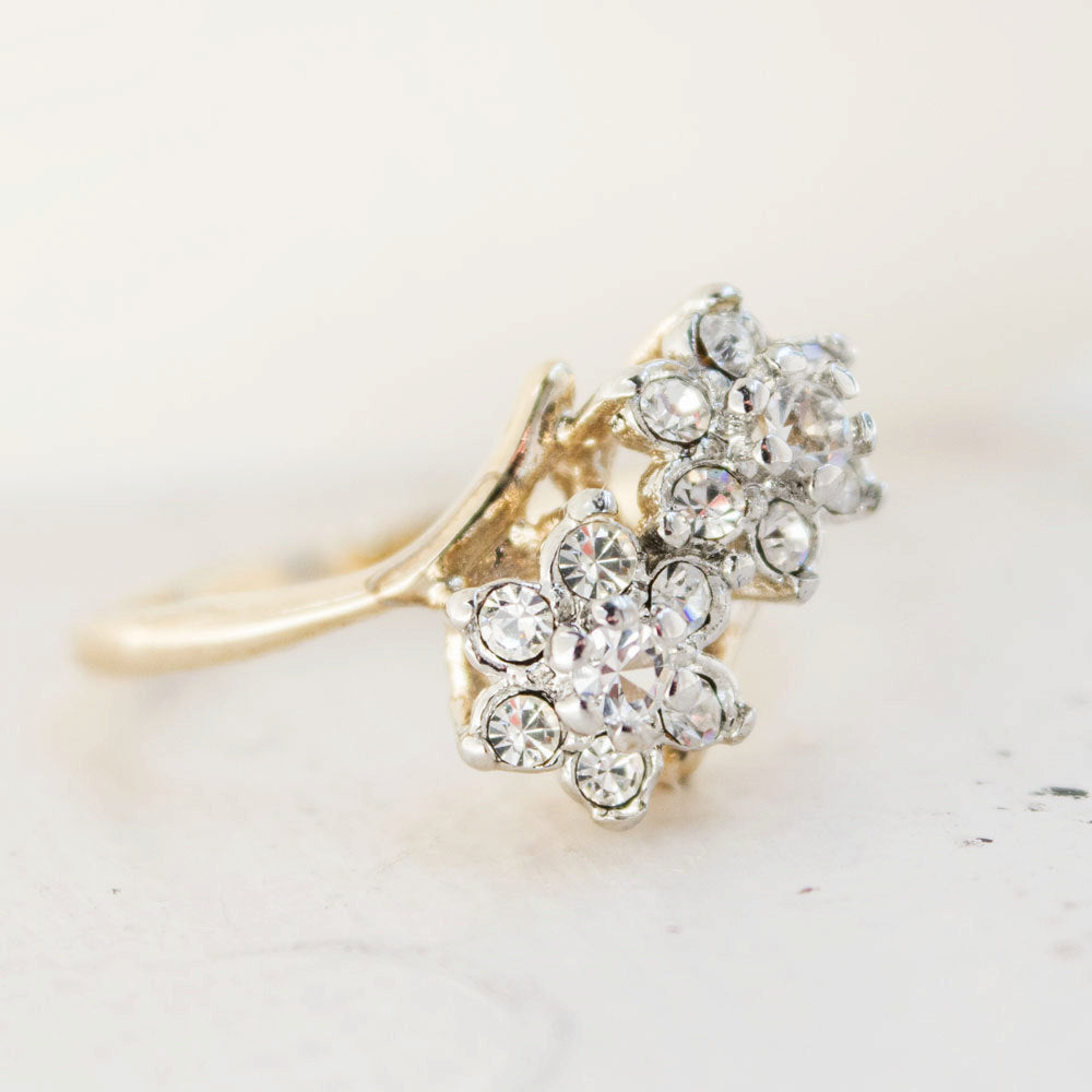 Women's Vintage 1970s Star Flower Cluster Ring set with Genuine Ruby or Austrian Crystals Made in USA by PVD Vintage Jewelry