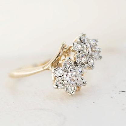 Women's Vintage 1970s Star Flower Cluster Ring set with Genuine Ruby or Austrian Crystals Made in USA by PVD Vintage Jewelry