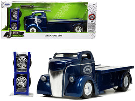 1947 Ford COE Flatbed Truck Dark Blue Metallic with White Top "The Famous Motor Cars" with Extra Wheels "Just Trucks" Series 1/24 Diecast Model by Jada