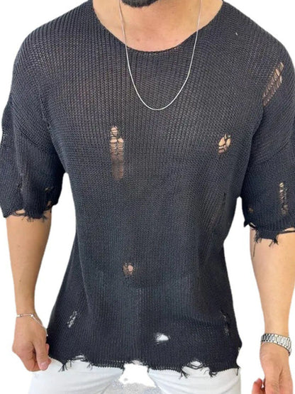 Men's Distressed Round Neck Knit Top