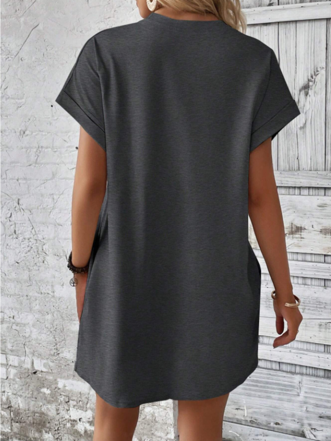 Round Neck Short Sleeve Mini Tee Dress with Pockets