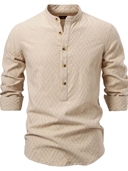 Men's Half Button Geometric Texture Collared Neck Shirt