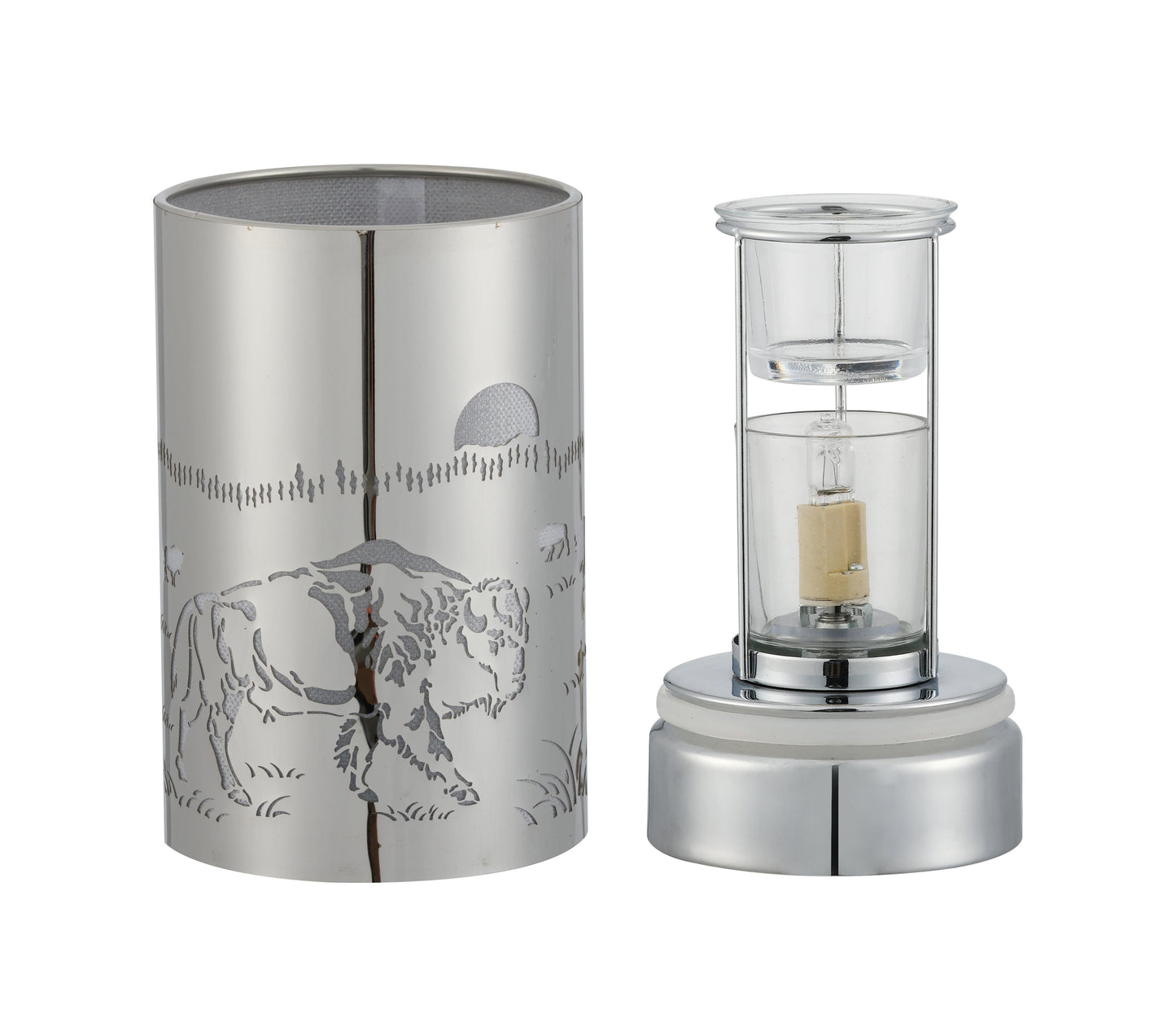 7" touch lamp-Fragrance Wax Melts Warmer -Electric Candle Essential Oil Burner-Metal Silver Bison Table Decor by Peterson Housewares & Artwares