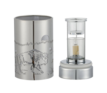 7" touch lamp-Fragrance Wax Melts Warmer -Electric Candle Essential Oil Burner-Metal Silver Bison Table Decor by Peterson Housewares & Artwares