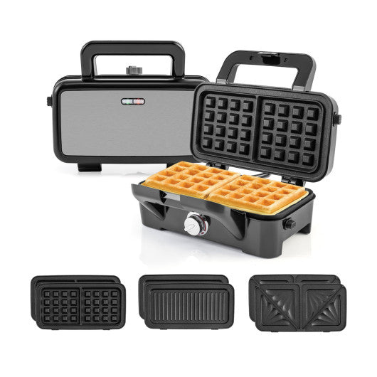 3-in-1 1082W Sandwich Maker with Removable Non-Stick Plates-Black