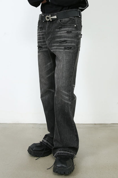 Men's Frayed Hem Bootcut Jeans