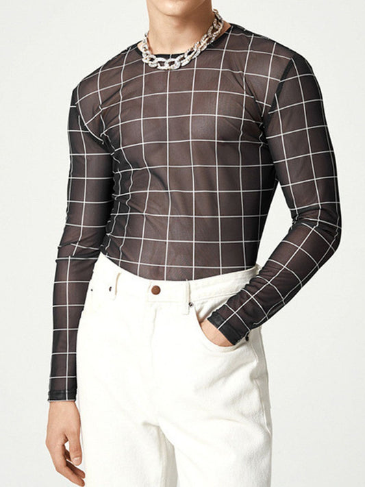 Men's Full Size Plaid Round Neck Long Sleeve Top Plus Size