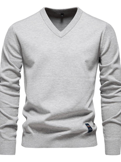 Men's Ribbed Hem V-Neck Long Sleeve Sweater