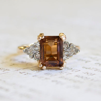 Vintage Ring Clear Austrian Crystals 18k Yellow Gold Electroplated Womens Birthstone Made in USA by PVD Vintage Jewelry